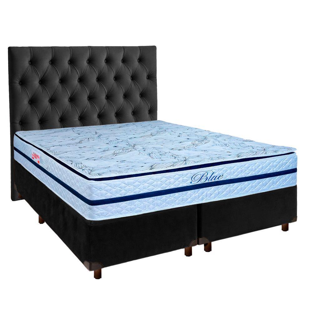 Cama Box + Colchão Queen Molas Ensacadas Blue Paropas + Cabeceira Estofada - 1