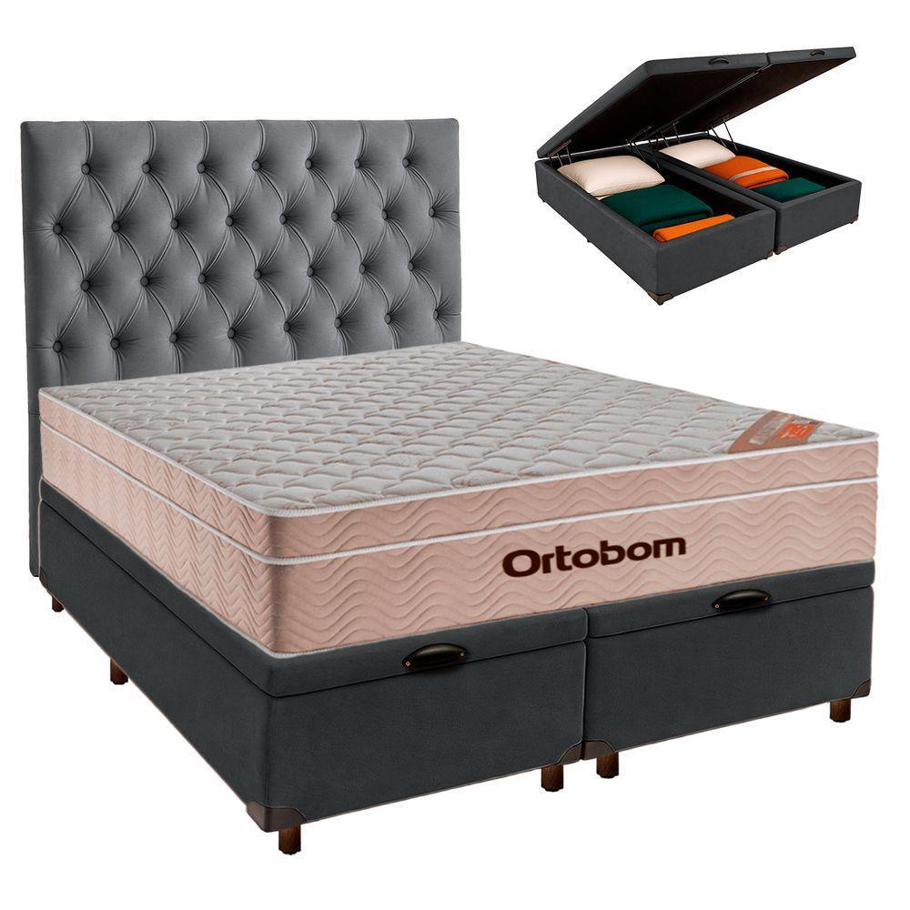 Cama Box Bau + Colchão Queen Ortobom Molas Ensacadas Airtech + Cabeceira Estofada - 1