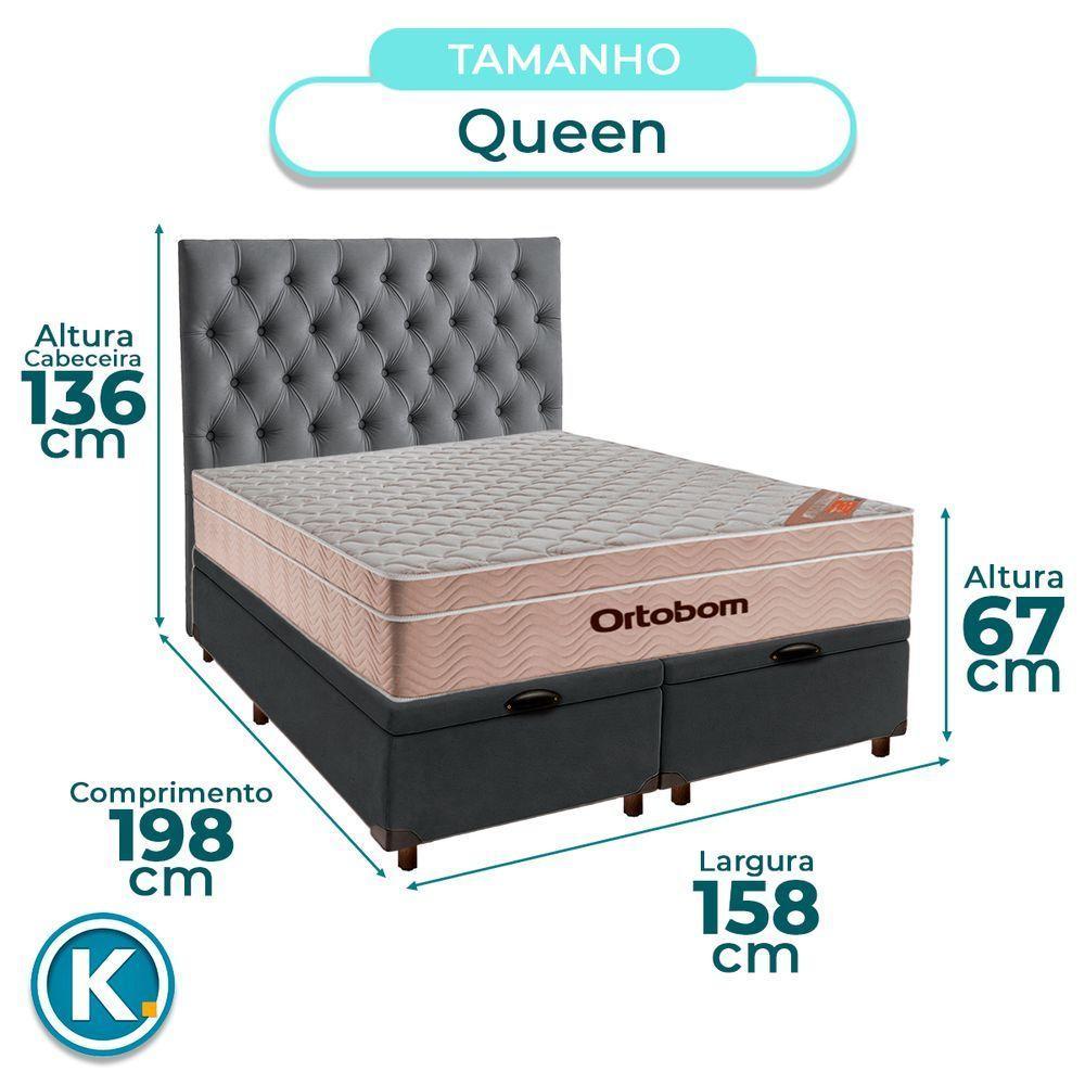 Cama Box Bau + Colchão Queen Ortobom Molas Ensacadas Airtech + Cabeceira Estofada - 3