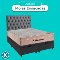 Cama Box Bau + Colchão Queen Ortobom Molas Ensacadas Airtech + Cabeceira Estofada