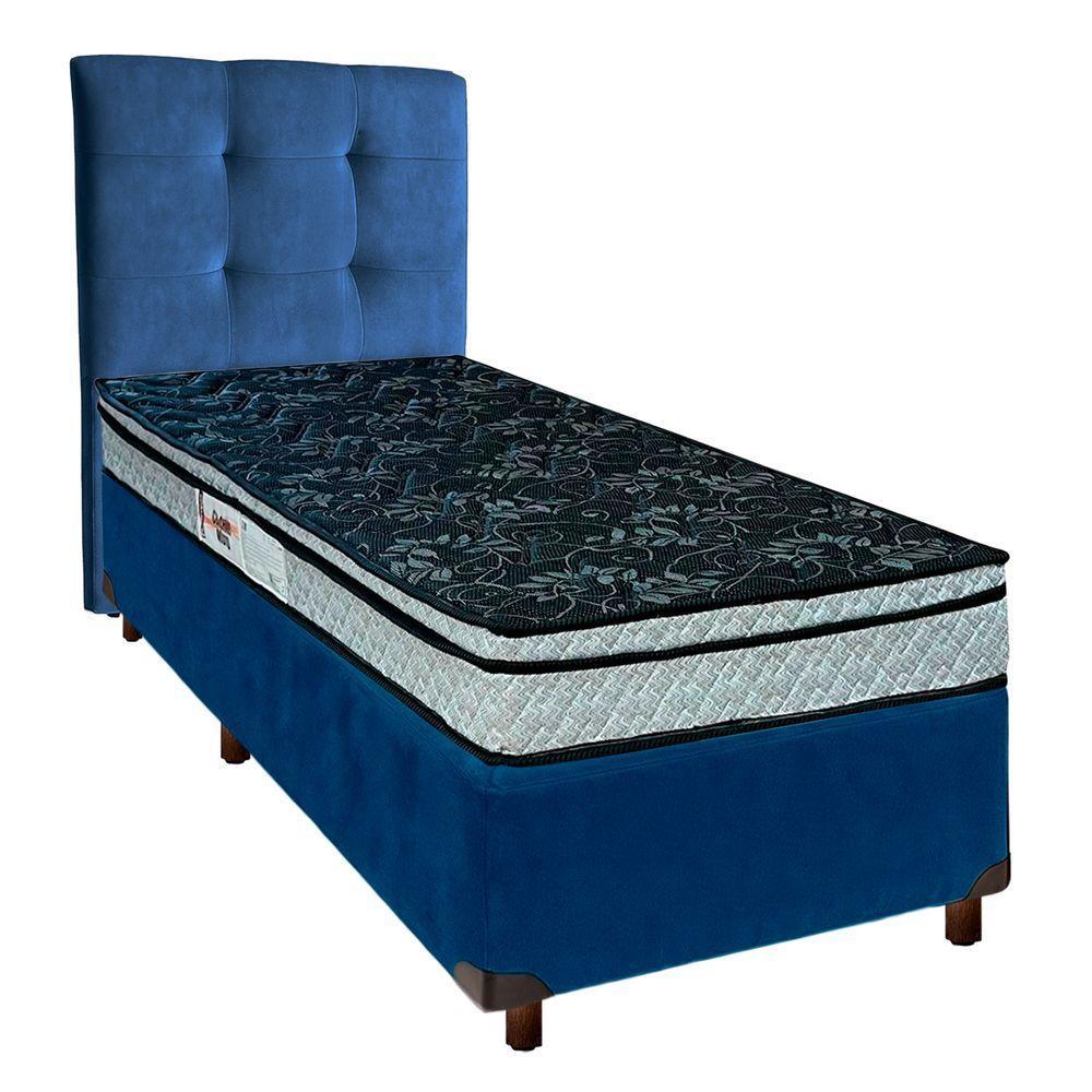 Conjunto Cama Box Azul Solteiro + Colchão D28 Conforto Paropas + Cabeceira - 1