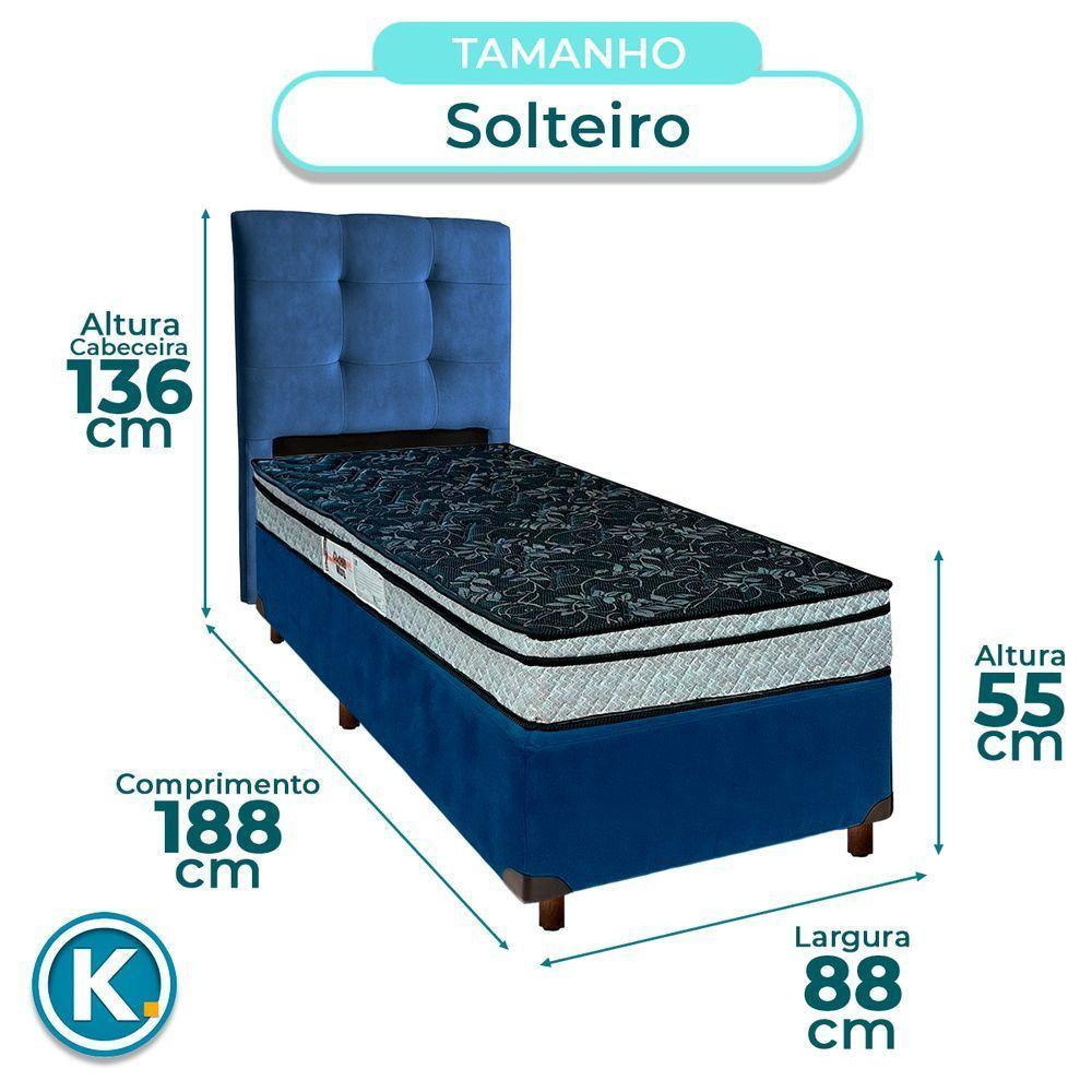Conjunto Cama Box Azul Solteiro + Colchão D28 Conforto Paropas + Cabeceira - 3