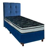 Conjunto Cama Box Azul Solteiro + Colchão D28 Conforto Paropas + Cabeceira - 1