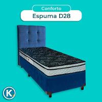 Conjunto Cama Box Azul Solteiro + Colchão D28 Conforto Paropas + Cabeceira