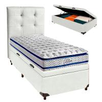 Cama Box Bau + Colchão Solteiro Molas Ensacadas Blue Paropas + Cabeceira Estofada - 1