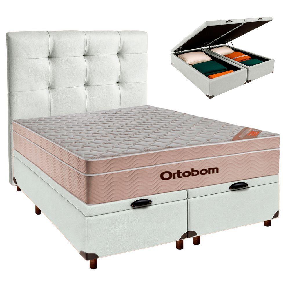 Cama Box Bau + Colchão Casal Ortobom Molas Ensacadas Airtech + Cabeceira Estofada - 1