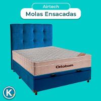 Cama Box Bau + Colchão Casal Ortobom Molas Ensacadas Airtech + Cabeceira Estofada