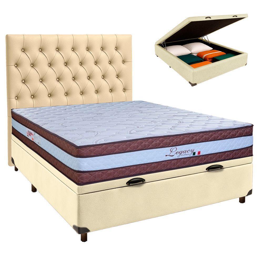 Conjunto Cama Box Bau Blindado Casal + Colchão Molas Ensacadas Legaccy Paropas + Cabeceira - 1