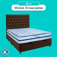 Cama Box Bau + Colchão Casal Molas Ensacadas Blue Paropas + Cabeceira Estofada