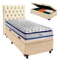 Cama Box Bau + Colchão Solteiro Molas Ensacadas Blue Paropas + Cabeceira Estofada - 1