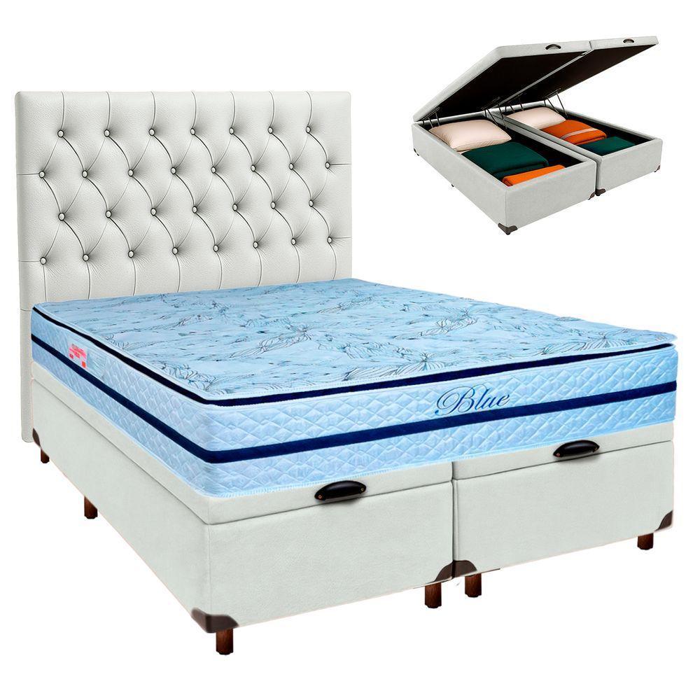 Cama Box Bau + Colchão Queen Molas Ensacadas Blue Paropas + Cabeceira Estofada - 1