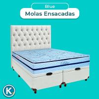 Cama Box Bau + Colchão Queen Molas Ensacadas Blue Paropas + Cabeceira Estofada