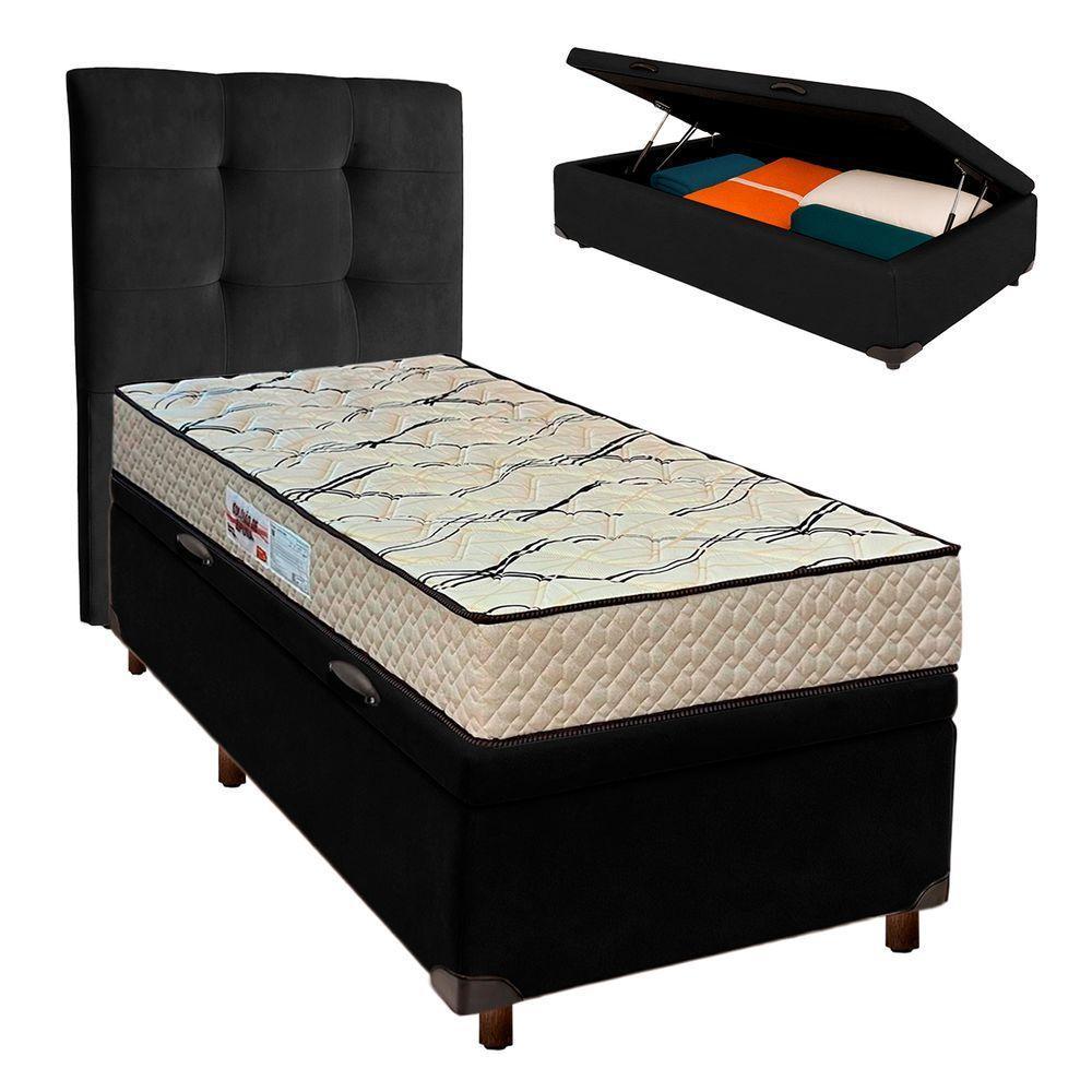 Cama Box Bau + Colchão Solteiro D33 Maxsono Paropas + Cabeceira Estofada - 1