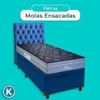 Cama Box Bau + Colchão Solteiro Molas Ensacadas Petrus Paropas + Cabeceira Estofada