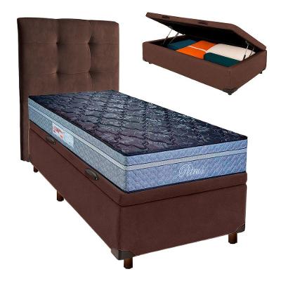 Cama Box Bau + Colchão Solteiro Molas Ensacadas Petrus Paropas + Cabeceira Estofada