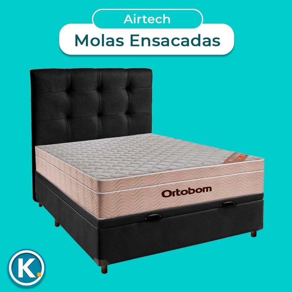 Conjunto Cama Box Bau Blindado Casal + Colchão Molas Ensacadas Airtech Ortobom + Cabeceira - 4