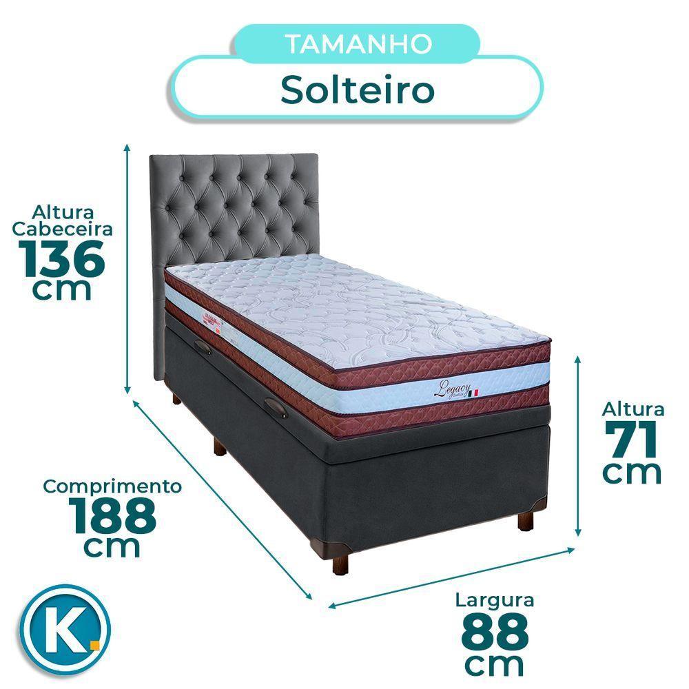 Cama Box Bau + Colchão Solteiro Molas Ensacadas Legaccy Paropas + Cabeceira Estofada - 3