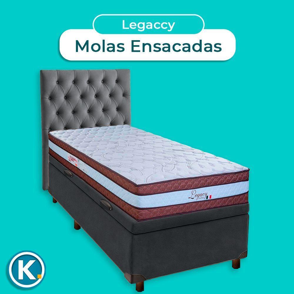 Cama Box Bau + Colchão Solteiro Molas Ensacadas Legaccy Paropas + Cabeceira Estofada - 4