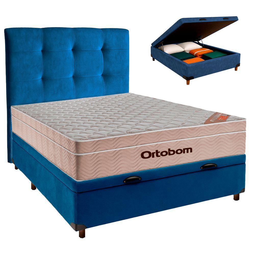 Cama Box Bau + Colchão Casal Ortobom Molas Ensacadas Airtech + Cabeceira Estofada - 1