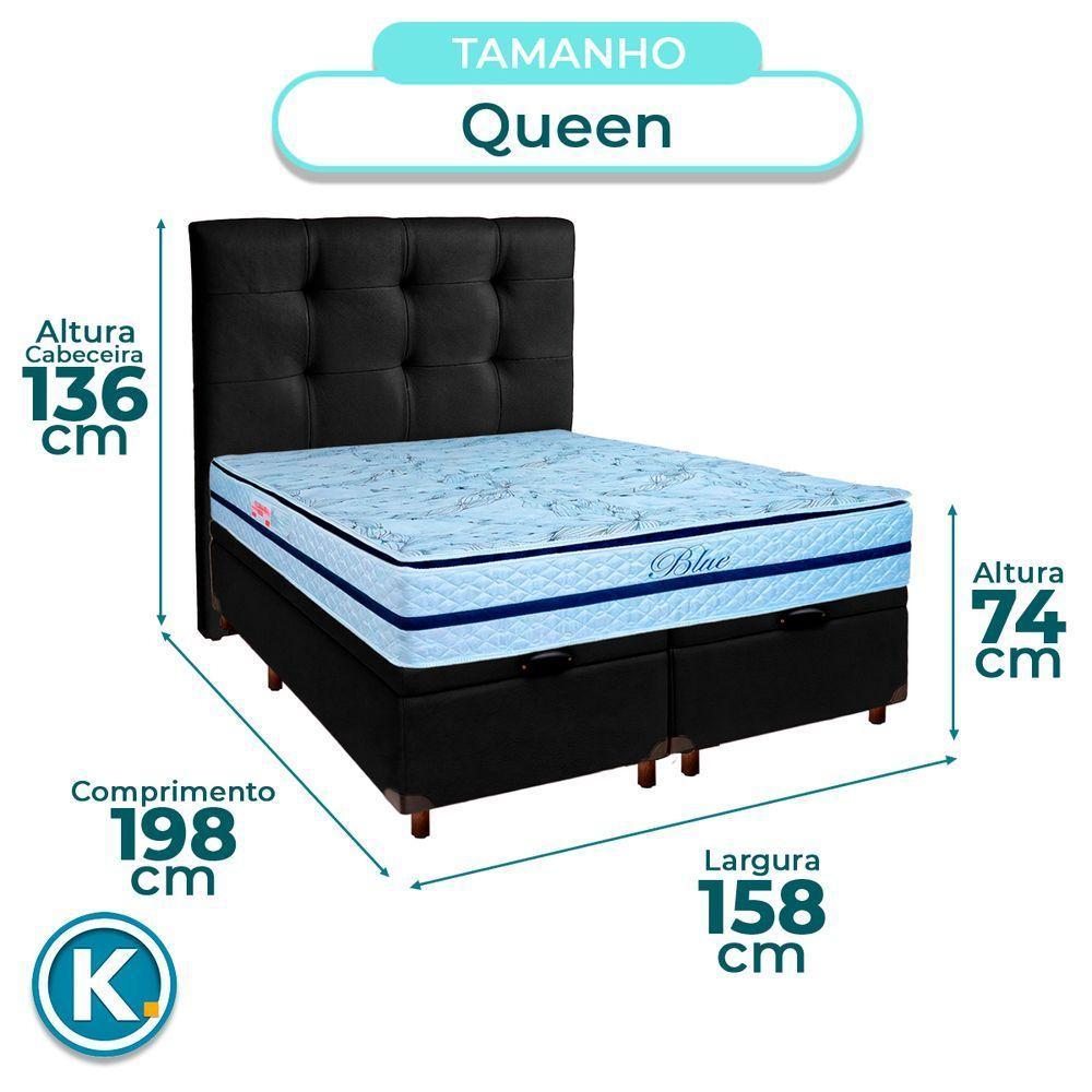 Cama Box Bau + Colchão Queen Molas Ensacadas Blue Paropas + Cabeceira Estofada - 3
