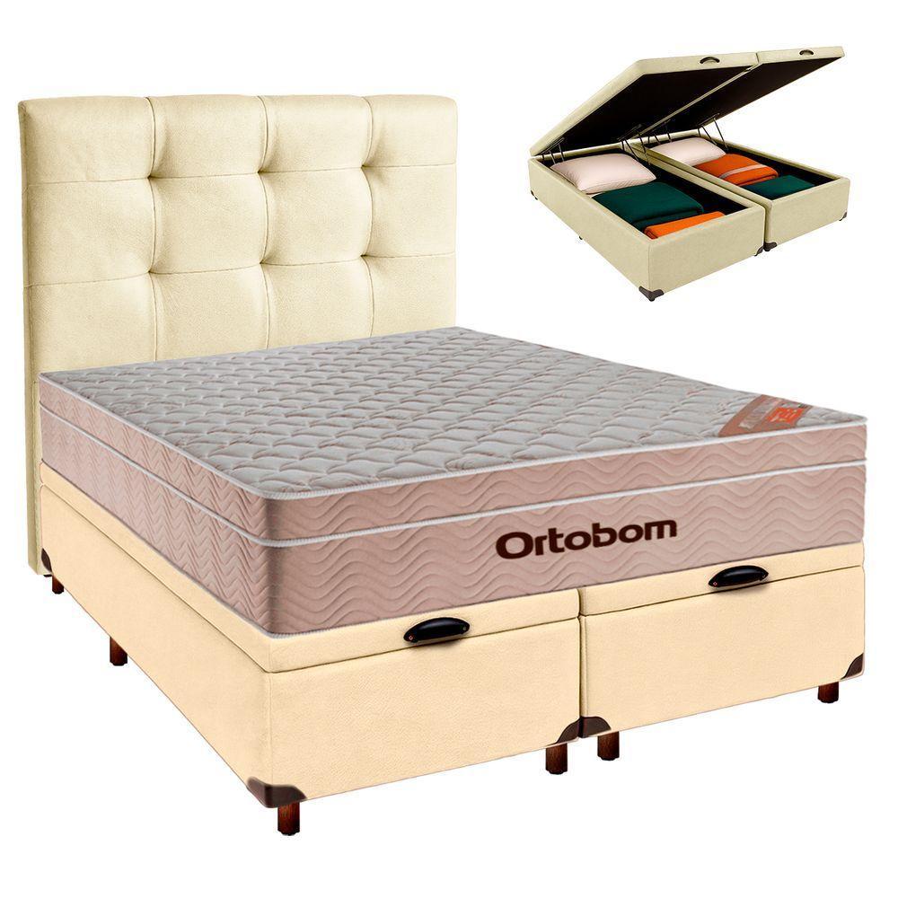 Cama Box Bau + Colchão Queen Ortobom Molas Ensacadas Airtech + Cabeceira Estofada - 1