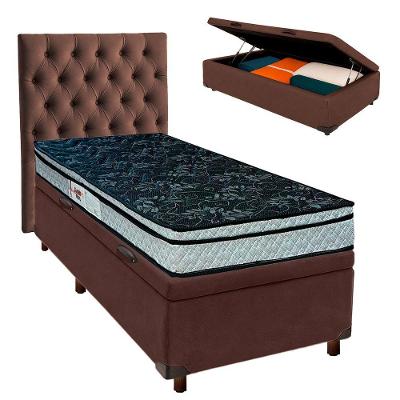 Cama Box Bau + Colchão Solteiro D28 Conforto Paropas + Cabeceira Estofada