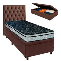 Cama Box Bau + Colchão Solteiro D28 Conforto Paropas + Cabeceira Estofada - 1