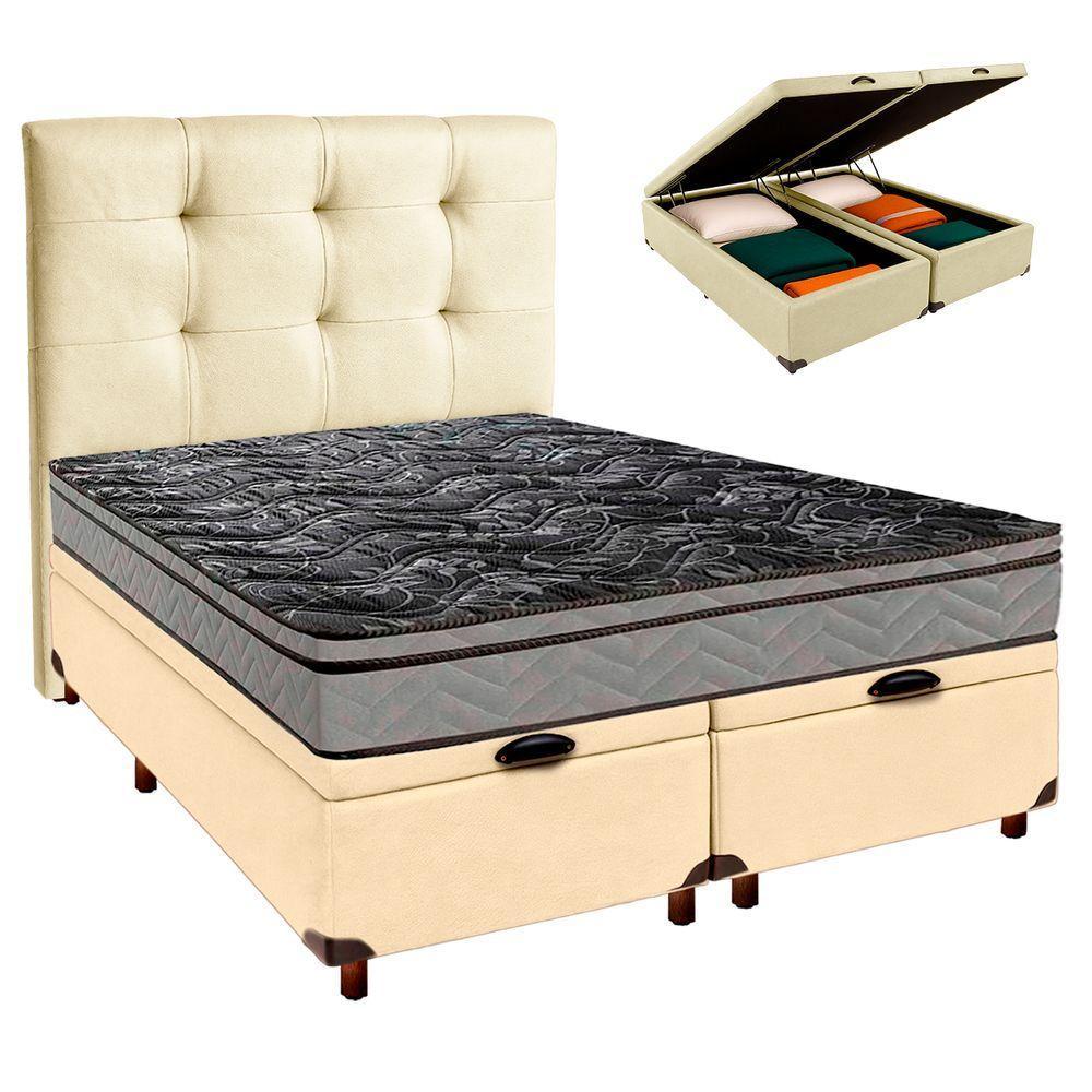 Conjunto Cama Box Bau Blindado Casal + Colchão D28 Conforto Paropas + Cabeceira - 1