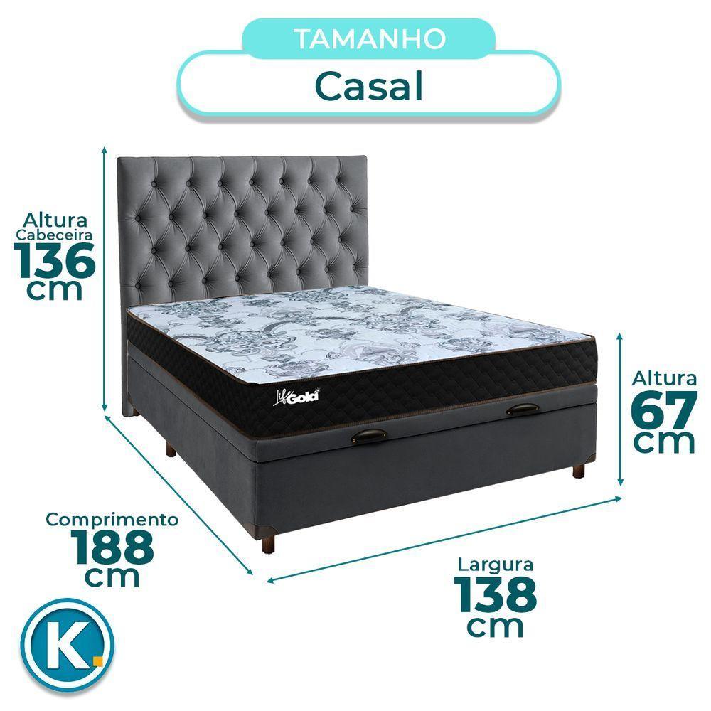 Conjunto Cama Box Bau Blindado Casal + Colchão Molas Ensacadas Life Gold Paropas + Cabeceira - 3
