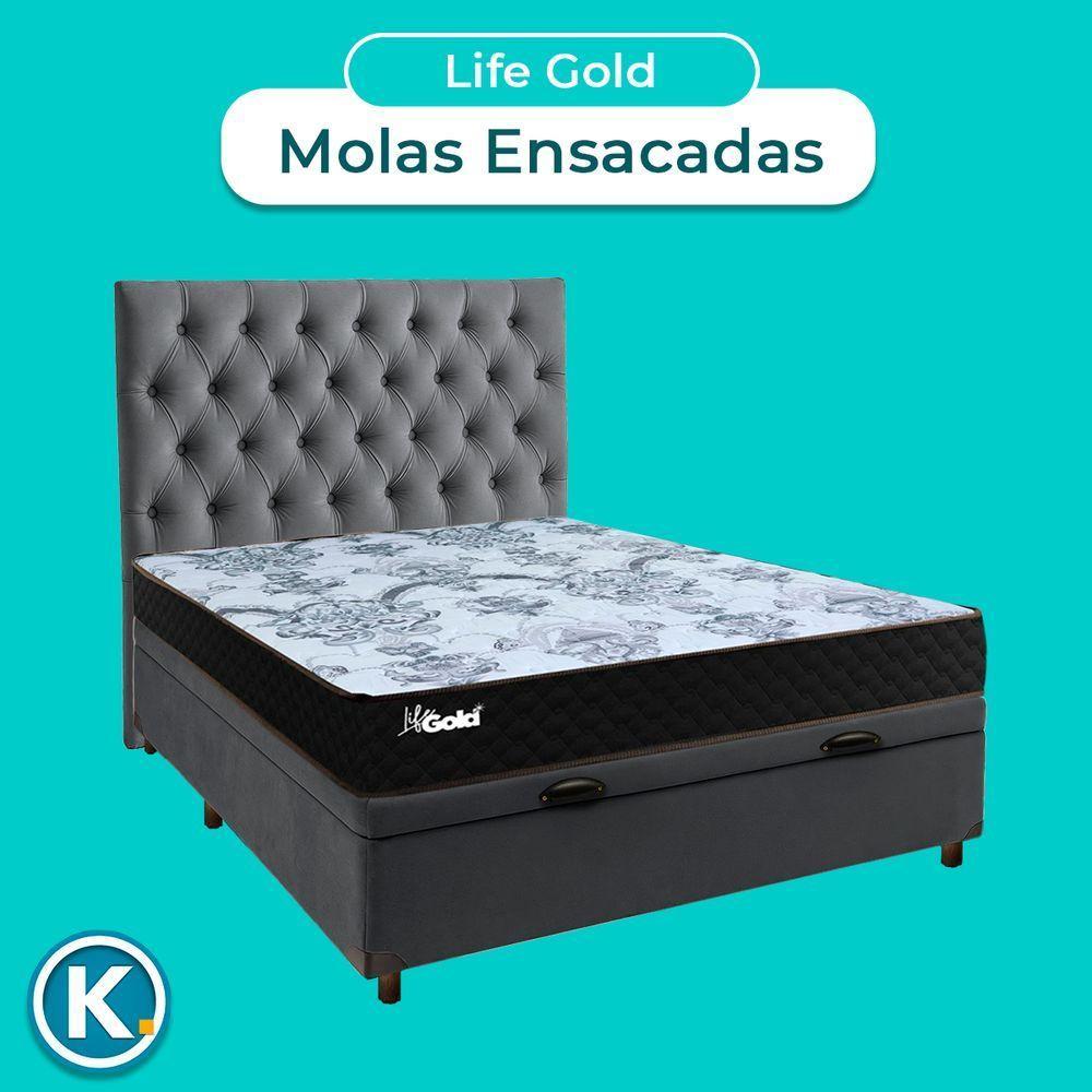Conjunto Cama Box Bau Blindado Casal + Colchão Molas Ensacadas Life Gold Paropas + Cabeceira - 4