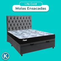 Conjunto Cama Box Bau Blindado Casal + Colchão Molas Ensacadas Life Gold Paropas + Cabeceira