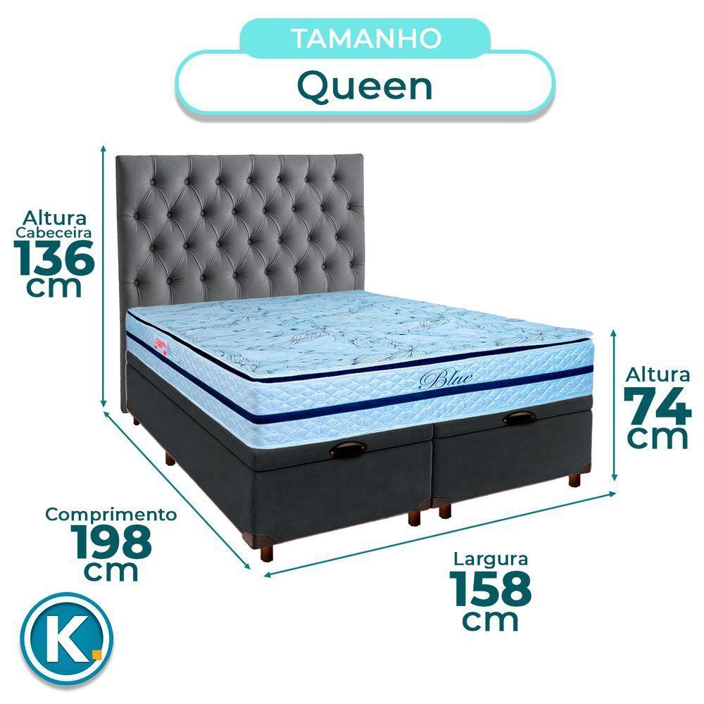 Cama Box Bau + Colchão Queen Molas Ensacadas Blue Paropas + Cabeceira Estofada - 3