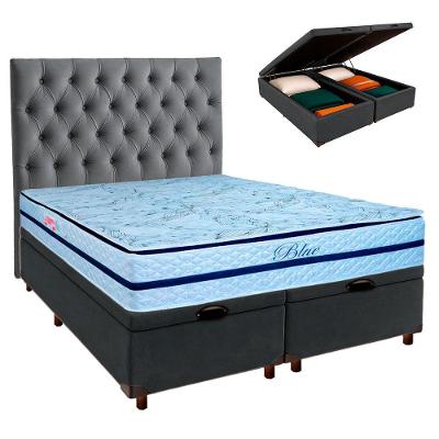 Cama Box Bau + Colchão Queen Molas Ensacadas Blue Paropas + Cabeceira Estofada
