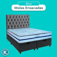 Cama Box Bau + Colchão Queen Molas Ensacadas Blue Paropas + Cabeceira Estofada