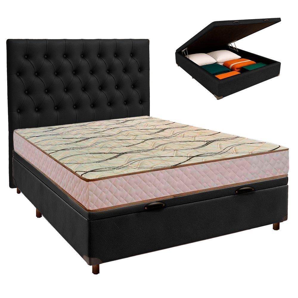 Cama Box Bau + Colchão Casal D33 Maxsono Paropas + Cabeceira Estofada - 1