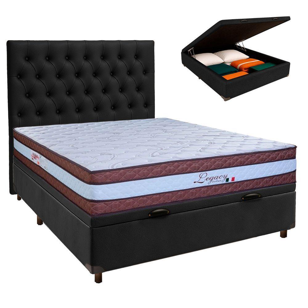 Cama Box Bau + Colchão Casal Molas Ensacadas Legaccy Paropas + Cabeceira Estofada - 1