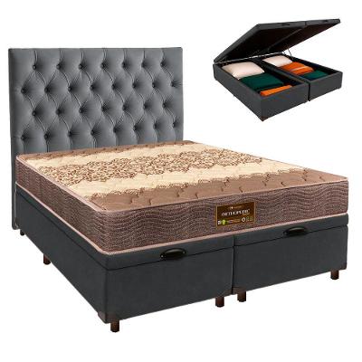 Cama Box Bau + Colchão Queen D26 Ortophedic Sankonfort + Cabeceira Estofada