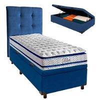 Cama Box Bau + Colchão Solteiro Molas Ensacadas Blue Paropas + Cabeceira Estofada - 1