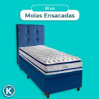 Cama Box Bau + Colchão Solteiro Molas Ensacadas Blue Paropas + Cabeceira Estofada