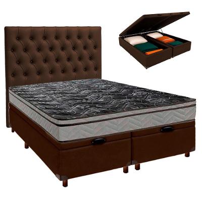 Conjunto Cama Box Bau Blindado Casal + Colchão D28 Conforto Paropas + Cabeceira