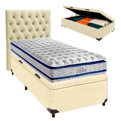 Conjunto Cama Box Bau Bege Solteiro + Colchão Molas Ensacadas Blue Paropas + Cabeceira