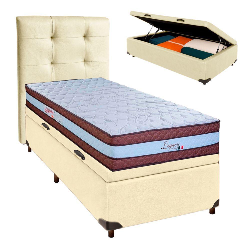 Cama Box Bau + Colchão Solteiro Molas Ensacadas Legaccy Paropas + Cabeceira Estofada - 1