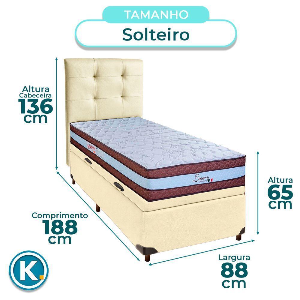 Cama Box Bau + Colchão Solteiro Molas Ensacadas Legaccy Paropas + Cabeceira Estofada - 4
