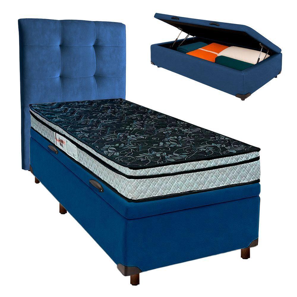 Cama Box Bau + Colchão Solteiro D28 Conforto Paropas + Cabeceira Estofada - 1