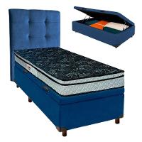 Cama Box Bau + Colchão Solteiro D28 Conforto Paropas + Cabeceira Estofada - 1