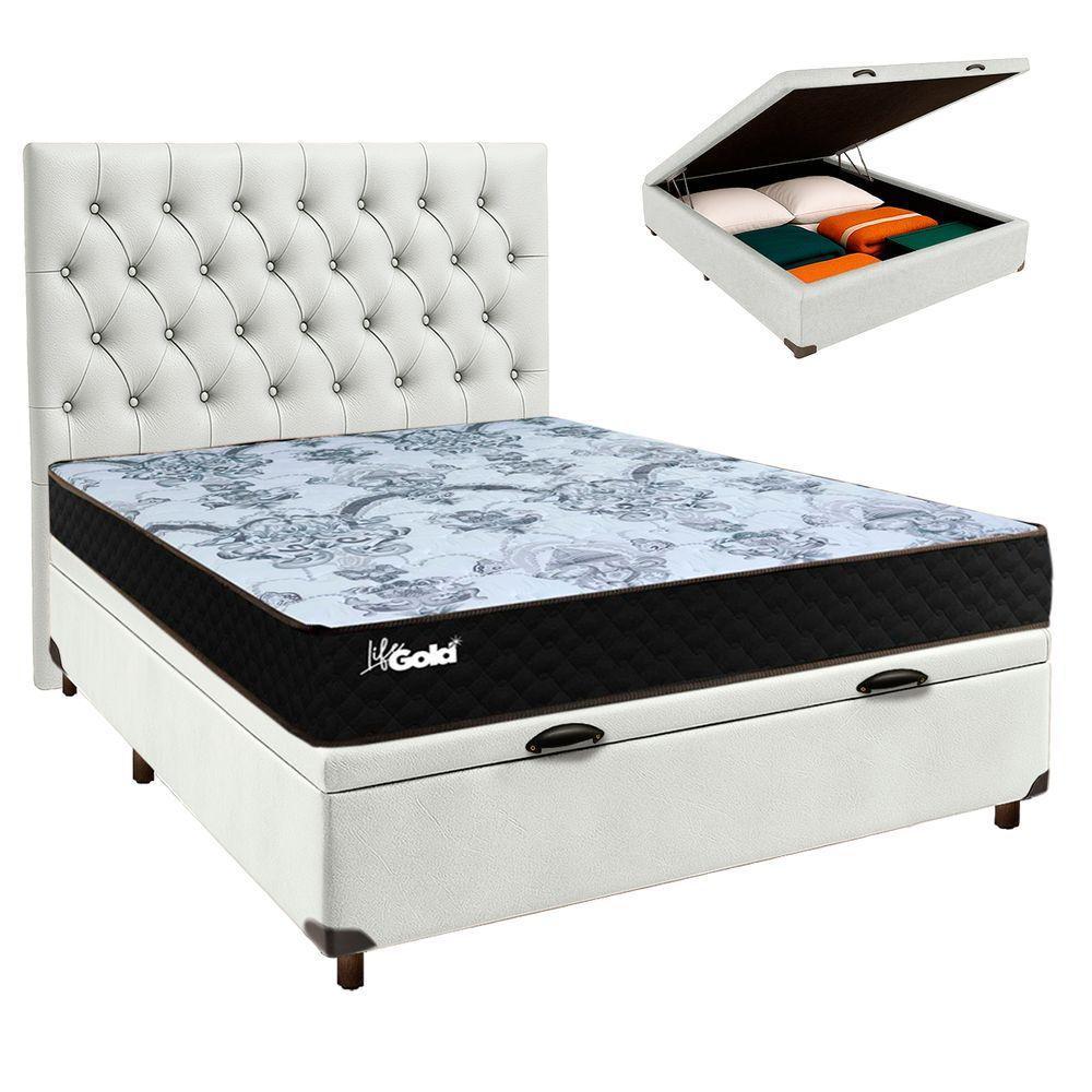 Conjunto Cama Box Bau Blindado Casal + Colchão Molas Ensacadas Life Gold Paropas + Cabeceira - 1
