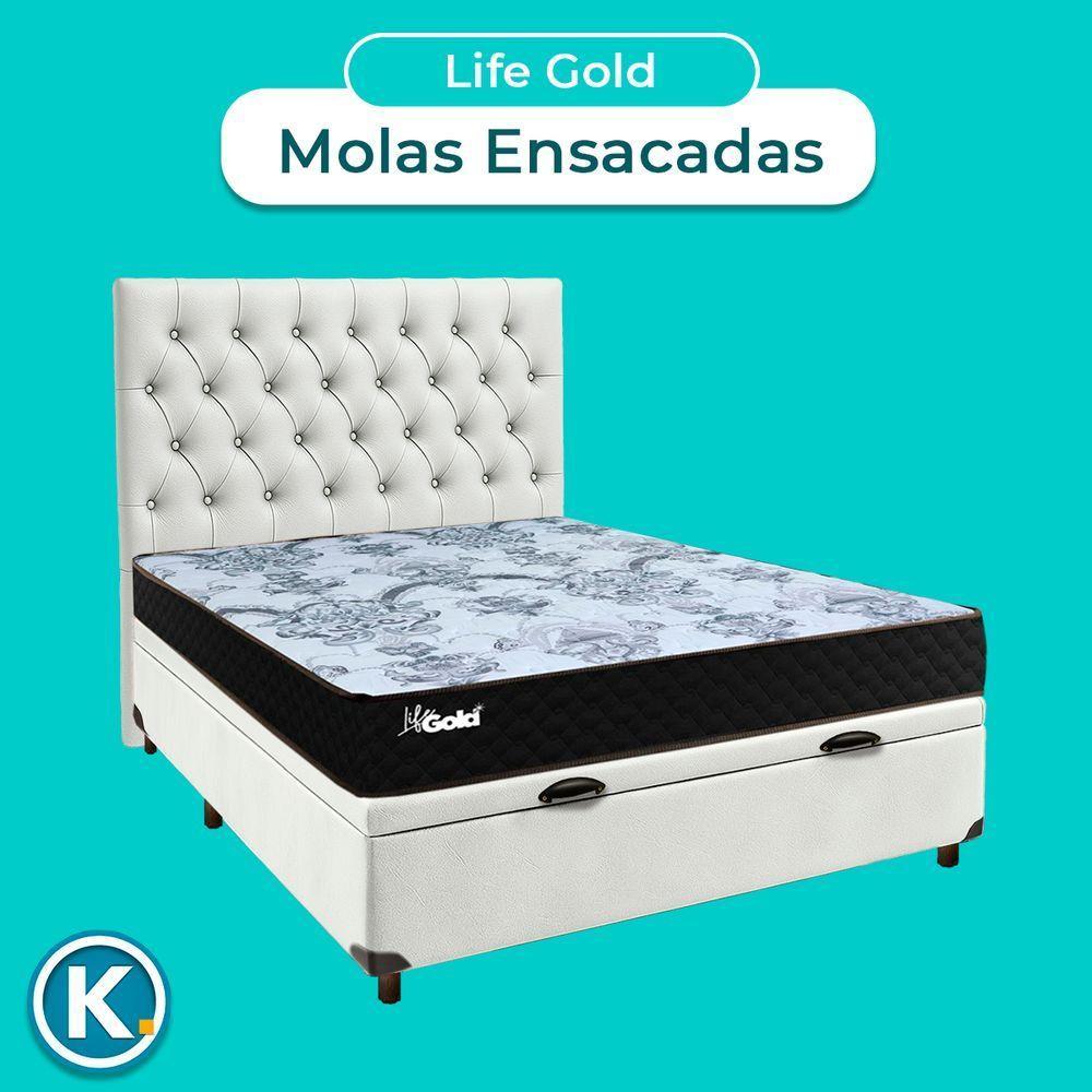 Conjunto Cama Box Bau Blindado Casal + Colchão Molas Ensacadas Life Gold Paropas + Cabeceira - 4