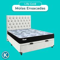 Conjunto Cama Box Bau Blindado Casal + Colchão Molas Ensacadas Life Gold Paropas + Cabeceira