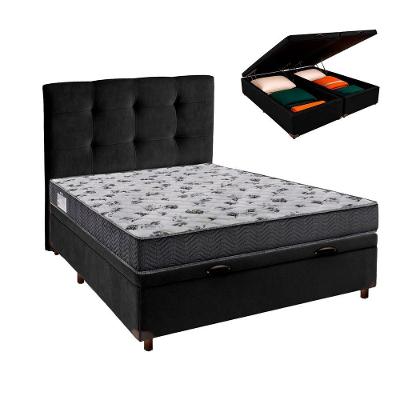 Conjunto Cama Box Bau Blindado Casal + Colchão D33 Iso100 Ortobom + Cabeceira