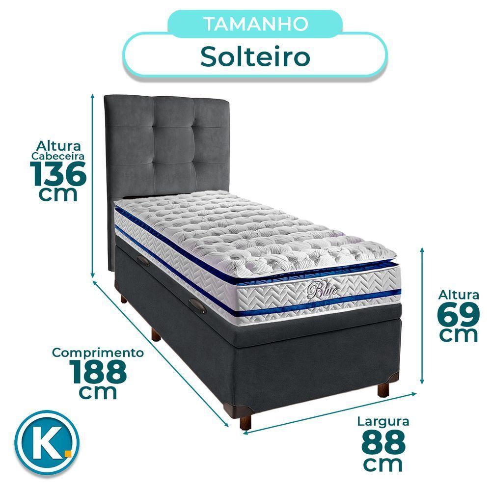 Cama Box Bau + Colchão Solteiro Molas Ensacadas Blue Paropas + Cabeceira Estofada - 3